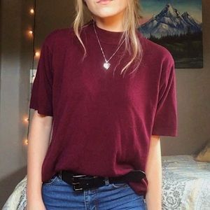 Maroon short sleeve mock neck sweater